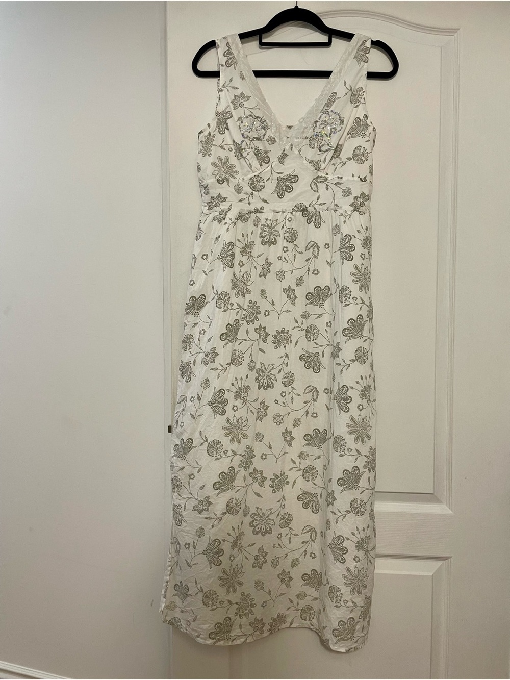 La Redoute 100% Cotton White Floral V-Neck Sleeveless Maxi Dress Size 10